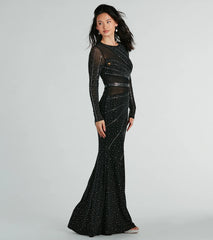 Sofia Long Sleeve Rhinestone Mesh Mermaid Dress