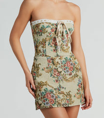 Romance Me Lace-Up Floral Woven Mini Dress