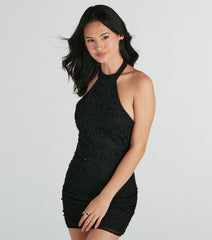 Take Notice Beaded Bodycon Mesh Mini Dress