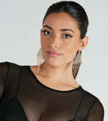 Glam Statement Rhinestone Mesh Drop Earrings