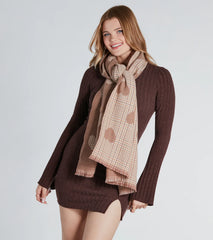 Love For Cozy Season Plaid Heart Print Scarf