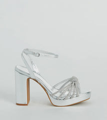 Shine Time Rhinestone Strappy Metallic Platform Heels