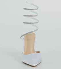 Sleek Beauty Rhinestone Spiral Satin Pumps