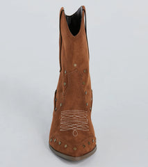 Country Style Studded Faux Suede Western Booties