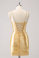 Golden Corset Bodycon Mini Dress with Sequins