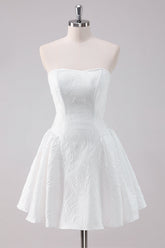 Simple White A-Line Strapless Mini Dress