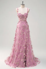 Elegant Taro Appliqued Corset A Line Prom Dress with Slit