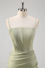 Sage Pleated Corset Mermaid Maxi Prom Dress with Slit