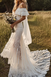 Romantic Ivory Off the Shoulder Lace Wedding Dress