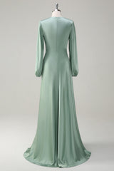 Modest Long Sleeve Round Neck Sage Bridesmaid Dress