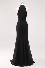 Black Halter Mermaid Formal Dress with Ruffle Hem