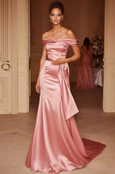 Blush Off the Shoulder Mermaid Satin Long Military Ball Dress