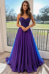 Princess Tulle Plum Sweetheart Long Prom Dress