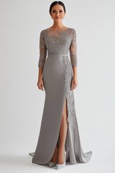 Silver Bodycon Appliques Mother of Bride Dress With Slit