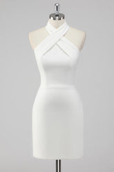 White Halter Short Tight Graduation Dress