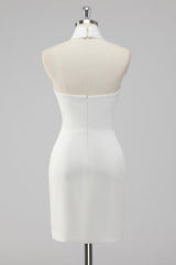 White Halter Short Tight Graduation Dress