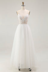 Lace White Tulle A Line Tea Length Graduation Dress