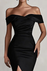 Off The Shoulder Mermaid Long Black Tie Dress With Slit