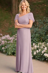 Purple A-Line Pleated Long Mother of the Bride Dress