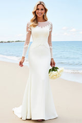 Lace Ivory Mermaid Illusion Long Sleeve Wedding Dress