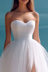 White A Line Sweetheart Wedding Dress With Slit