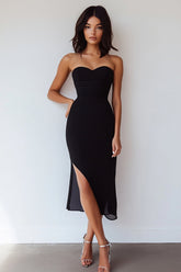 Sheath Sweetheart Midi Black Tie Dress With Slit