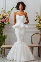 Mermaid White Ruffled White Prom Dress With Lace