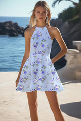 White Halter A Line Short Graduation Dress