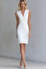 Ivory V Neck Bodycon Work Dress