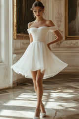 Ivory Off The Shoulder A Line Graduation Dress