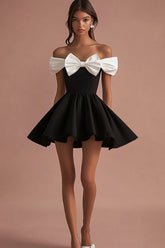 Off the Shoulder A Line Bow Little Black Dress