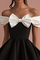 Off the Shoulder A Line Bow Little Black Dress