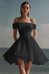 Off The Shoulder A Line Chiffon White Graduation Dress