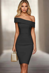 Ivory Off The Shoulder Bodycon Graduation Dress