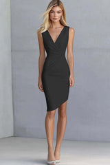 Ivory Bodycon V-Neck Asymmetrical Graduation Dress