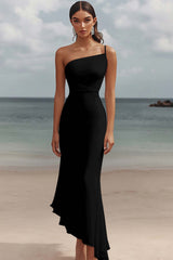 One Shoulder White Asymmetrical Engagement Dress