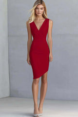 Ivory Bodycon V-Neck Asymmetrical Graduation Dress