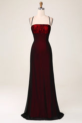 Black Red Spaghetti Straps Sheath Maxi Dress with Lace-up Back