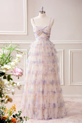 Lavender Flower Tiered Princess Maxi Dress