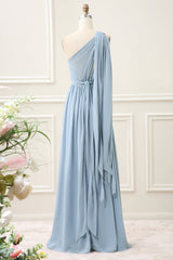 Convertible Chiffon Dusty Blue One Shoulder Maxi Dress