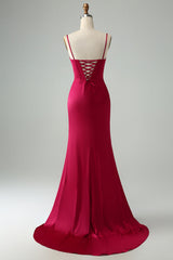 Burgundy Mermaid Corset Spaghetti Straps Maxi Dress