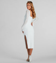 Amy Formal Crepe Faux Pearl Sleeve Midi Dress