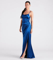 Vickie Formal Satin Scoop Neck Mermaid Dress