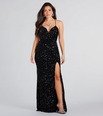 Giselle Formal Sequin Velvet Lace-Up Dress