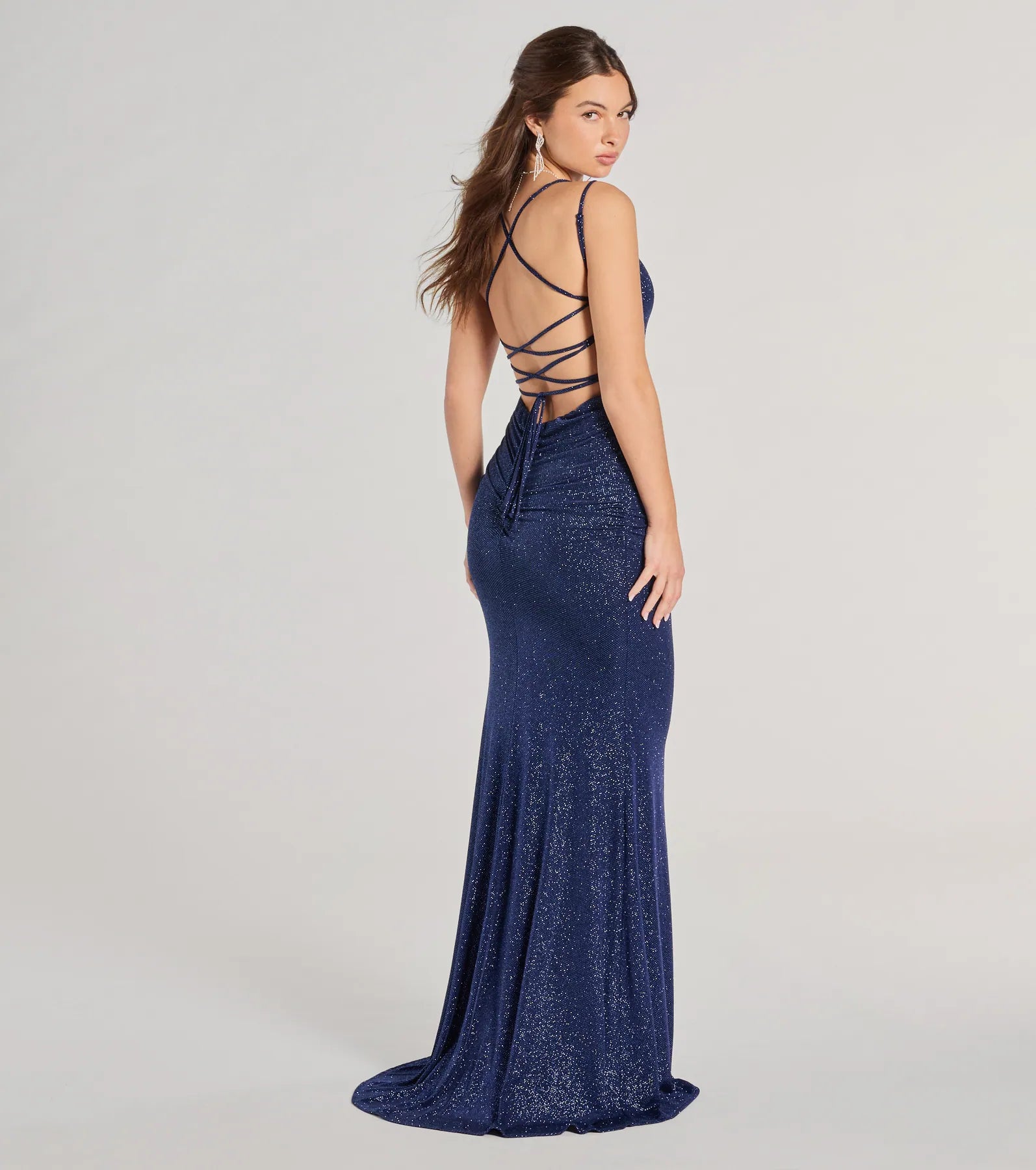 Rylie Formal Glitter Lace-Up Column Dress