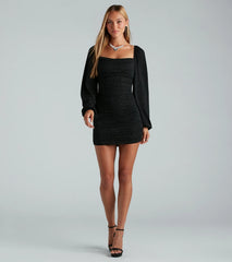 Subtle Glam Vibes Long Sleeve Glitter Mini Dress