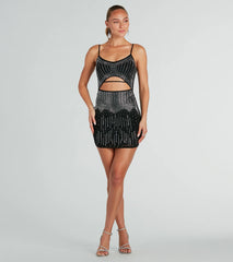 Glitzy Cutout Rhinestone Mesh Mini Party Dress