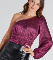 Luxurious Shimmer Metallic One-Shoulder Top