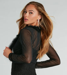 Feeling Fab Marabou Feather-Trim Mesh Bolero