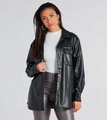 Cool-Girl Moment Long Faux Leather Shacket